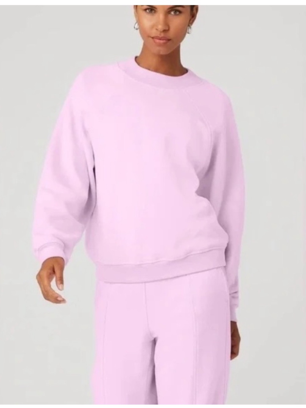 Alo Yoga Renown Heavy Weight Free Time Crew Neck Pullover Sugarplum Pink Small